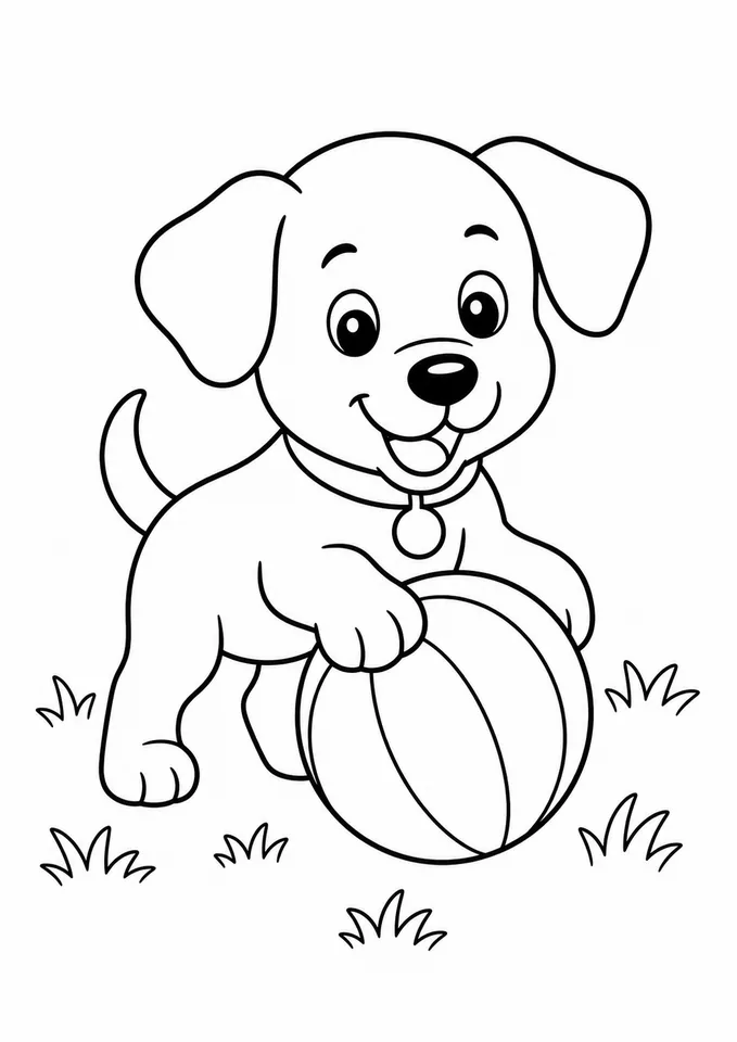 Cachorrinho brincando com bola para colorir