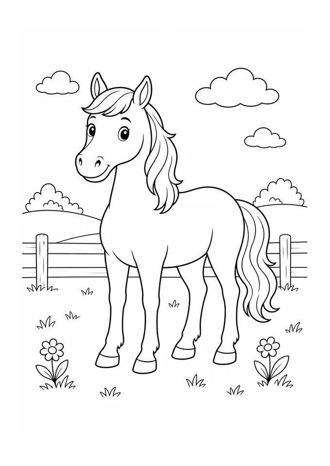 Desenho de cavalo em pé para colorir e imprimir