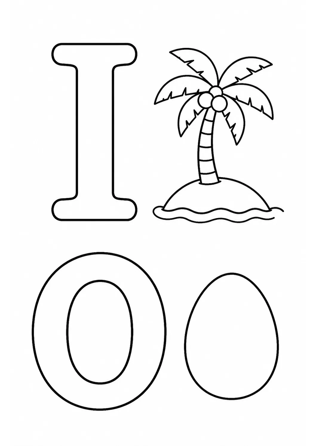 Vogais I e O com ilha e ovo para colorir